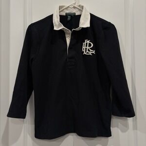 Lauren Ralph Lauren Womens Rugby Style Polo Shirt Black Embroidered Petite L